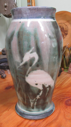 Studio art pottery vase heron - studio,